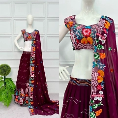 Stunning Georgette Lehenga with Full Embroidery Work and Cut Work Border