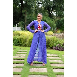 Leheriya Print Faux Georgette Kurti with Kutchi Patchwork - Stylish and Comfortable