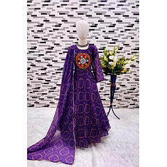 Gorgeous Digital Print Gown with Mirrors, Zipper, and Lace Border