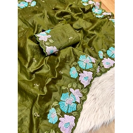 YNF Fancy Embroidered Pure Tusser Silk Saree with Cutwork Border
