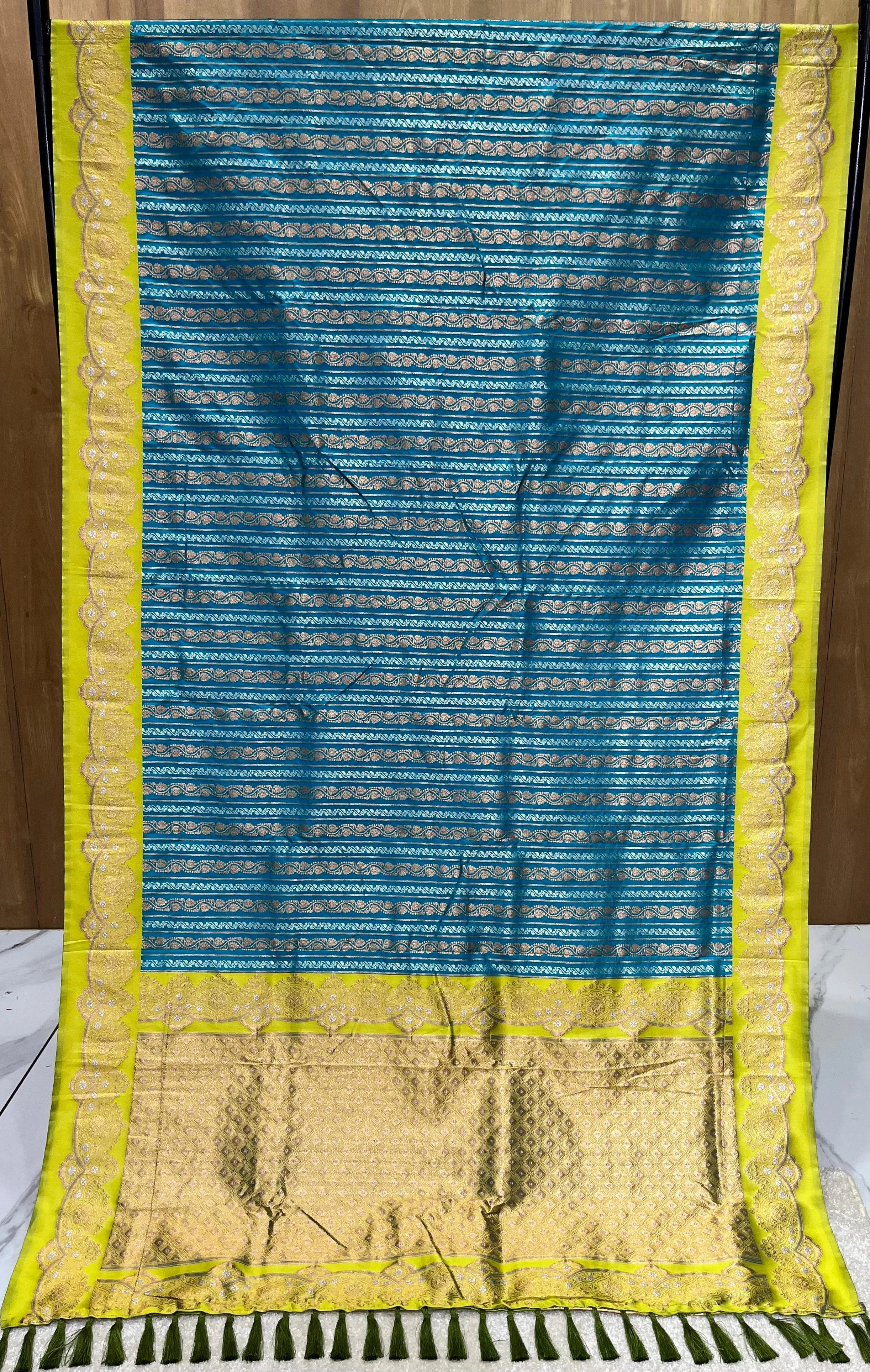 Zari-woven Soft Silk Saree with Unstitched Blouse-Sky Blue-1