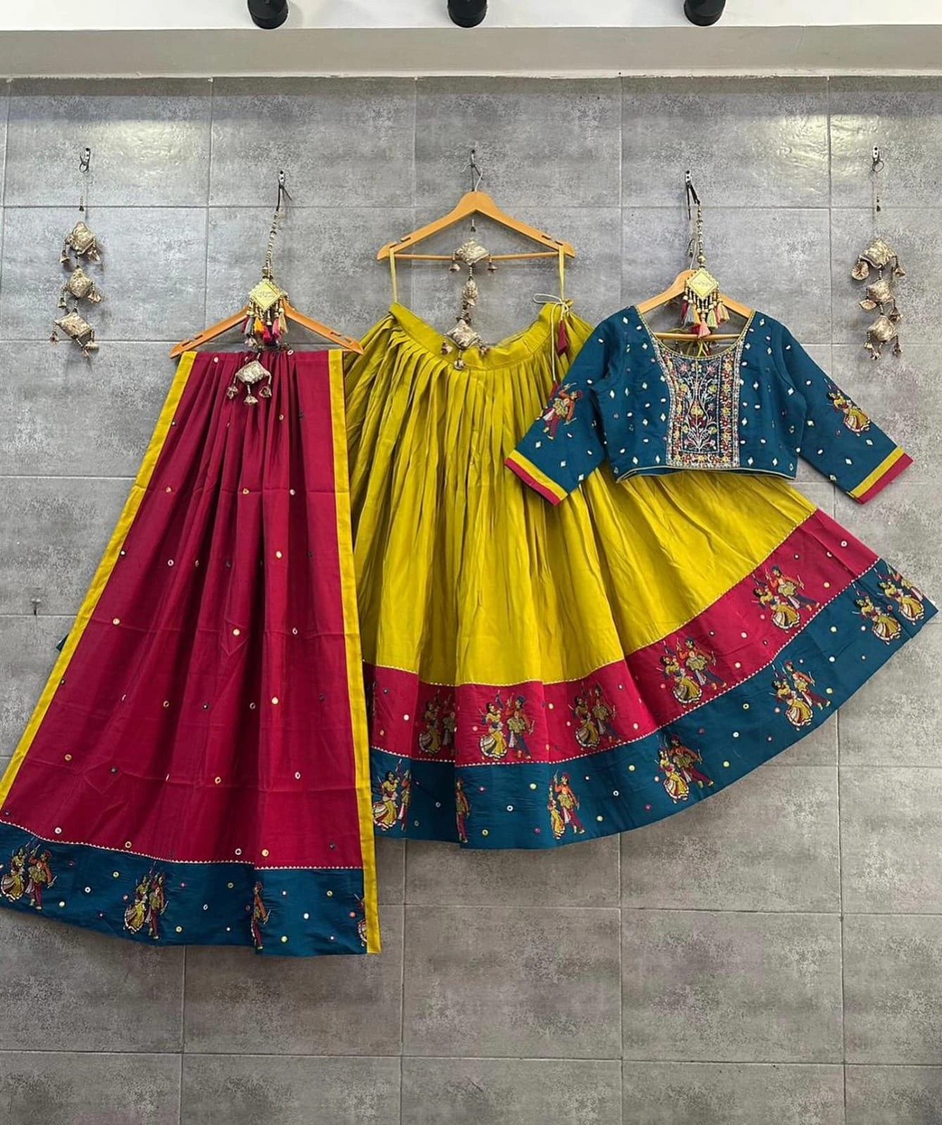 Muslin Cotton Lehenga Set with Printed Design - Complete Package-Yellow-2