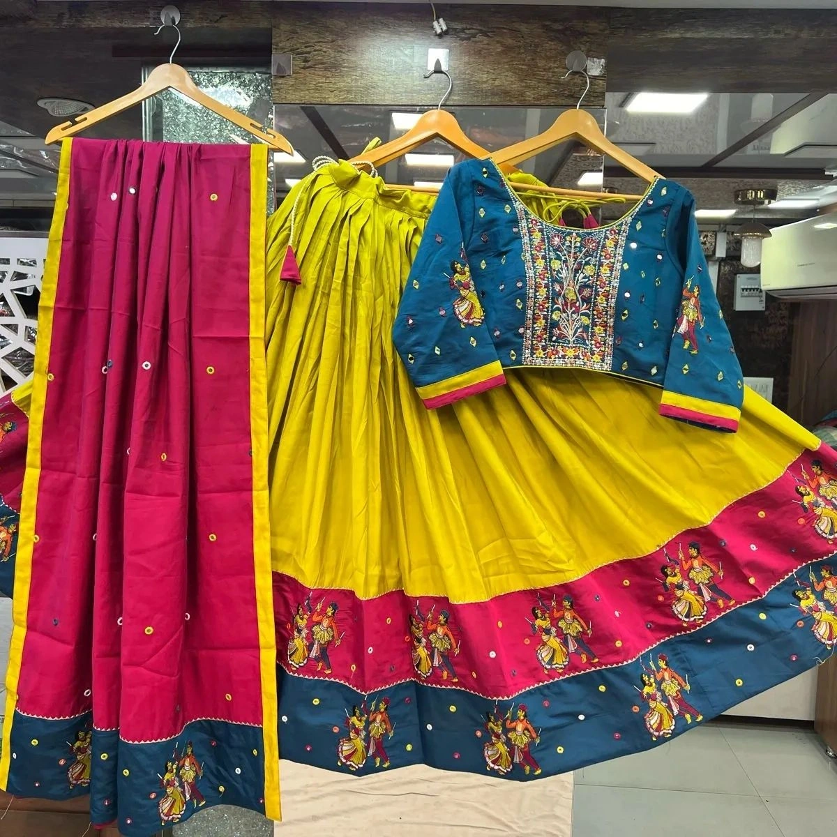 Muslin Cotton Lehenga Set with Printed Design - Complete Package-Yellow-3