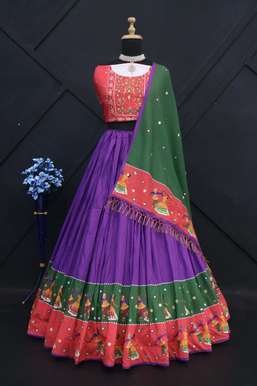 Muslin Cotton Lehenga Set with Printed Design - Complete Package-KSF-188-Blue