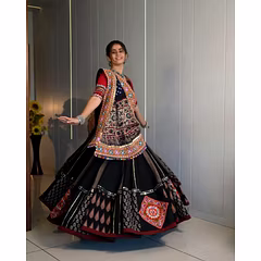 Muslin Lehenga Set with Printed Design and Mirror Work
