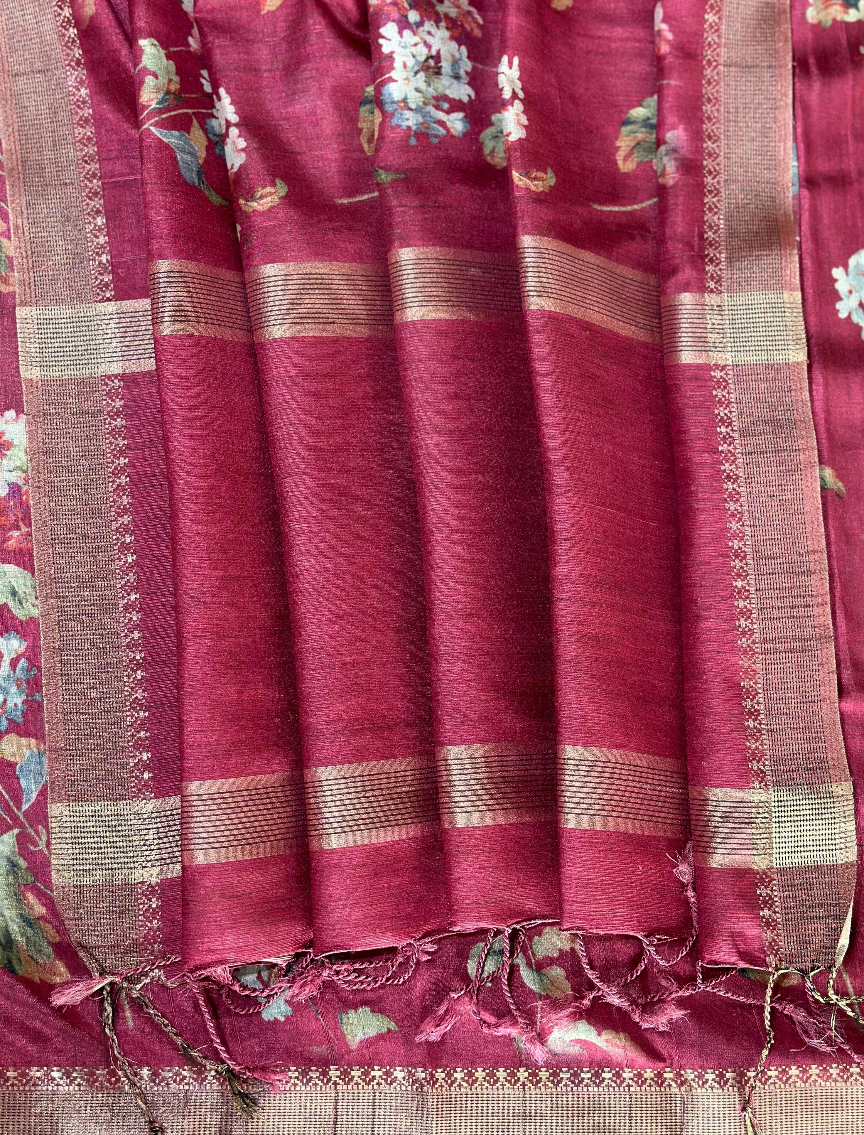 Silky Tussar Silk Saree: Weaving Jacquard Border, Handloom Pallu, Latest Colours-Rani-2