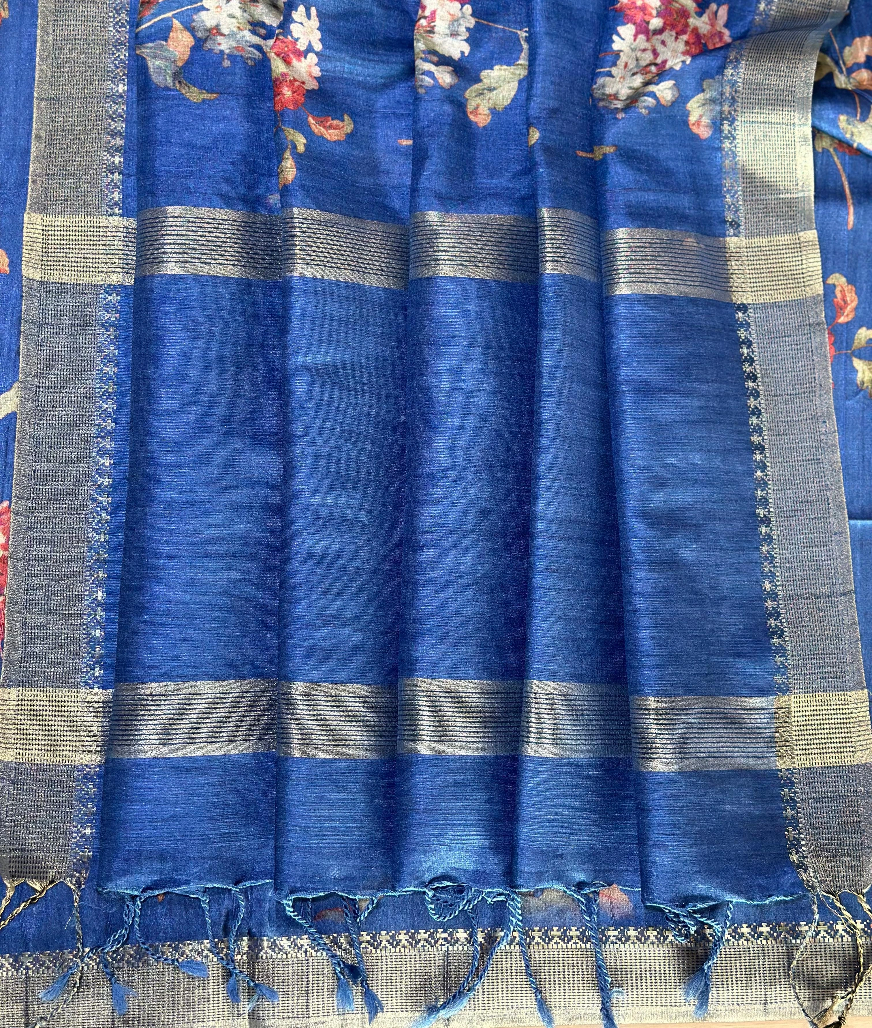 Silky Tussar Silk Saree: Weaving Jacquard Border, Handloom Pallu, Latest Colours-Sky Blue-2