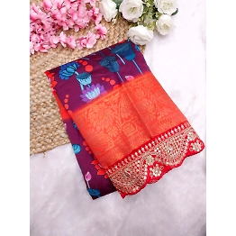 YNF Soft Dola Silk Saree: Beautiful Digital Print with Sequin Embroidered Lace