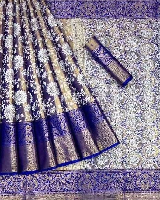 Handloom-woven Pure Kanjivaram Silk Saree with Rich Zari Weaving-Blue-4