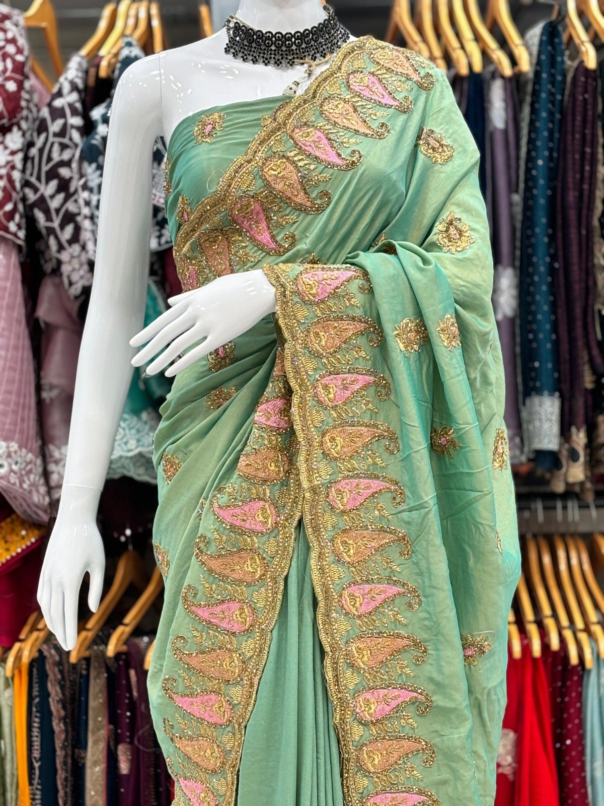 Soft Silk Saree with Full Heavy Thread &amp; Zari Embroidery-RSRM-9052-Green