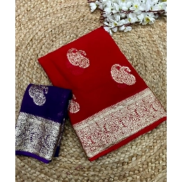 YNF Contrast Color Weaving Jacquard Saree: Pure Viscose Georgette Elegance