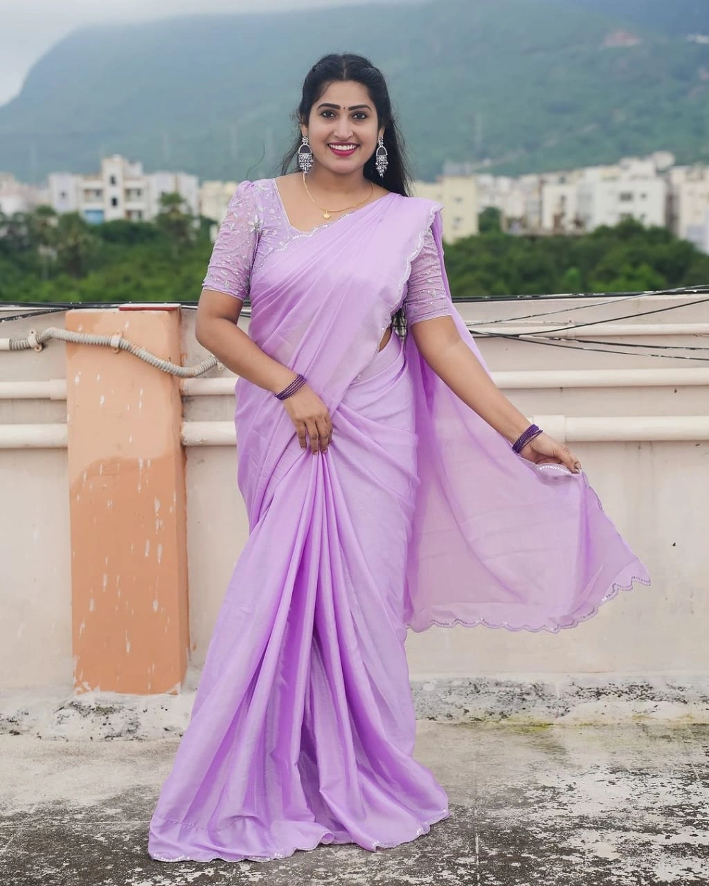 Chinnon Saree: Intricate Cutwork, Heavy Embroidery, Sequins - Pure Elegance!-Purple-1