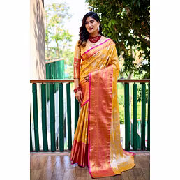 Banarasi Handloom Tissue Silk Saree: Stunning Gold Zari Work, Elegant Design