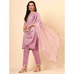 Silk Embroidered Dress Set with Matching Dupatta