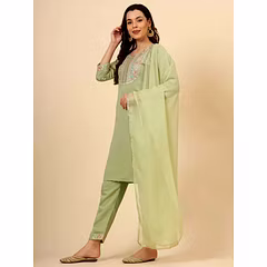 Silk Embroidered Dress Set with Matching Dupatta