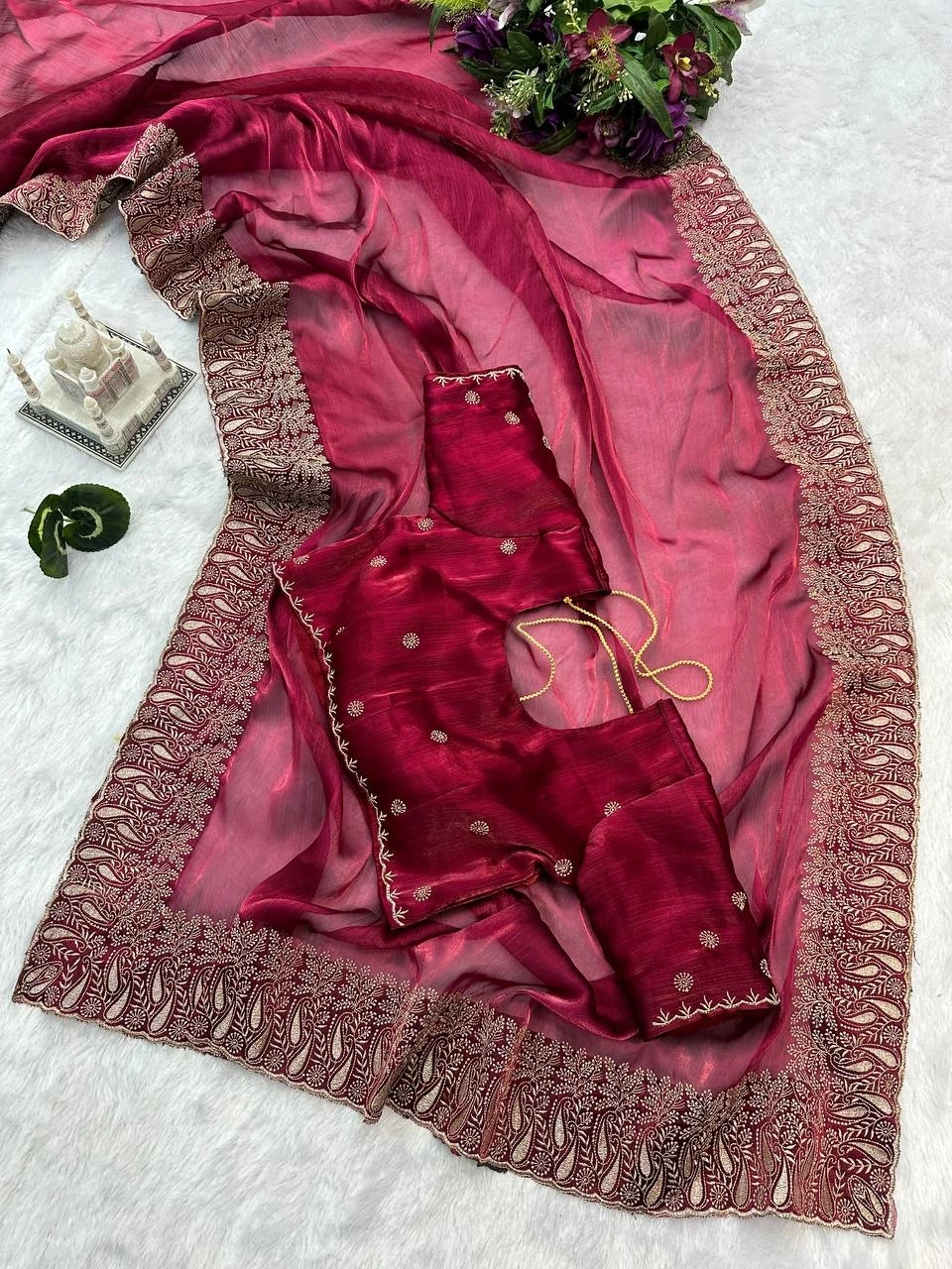 Blooming Color Burbary Saree with Heavy Embroidery - 5.5m-Rani-2