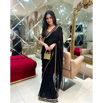 YNF Embroidered Faux Georgette Saree with Banlory Blouse