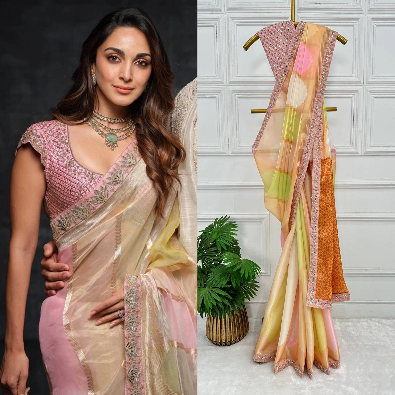 Digital Print and Embroidered Lace Saree with Full Embroidery Blouse-RST-467-Pink