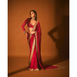 YNF Red Georgette Saree with Stunning Sequin & Embroidery Details