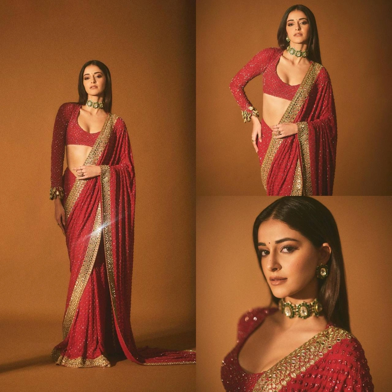 Red Georgette Saree with Stunning Sequin &amp; Embroidery Details-Red-1