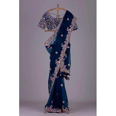 YNF Elegant Georgette Saree with Sequin Embroidery & Cut Work Border