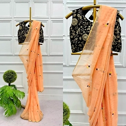 Heavy Georgette Saree with Sequin Embroidery &amp; Matching Blouse