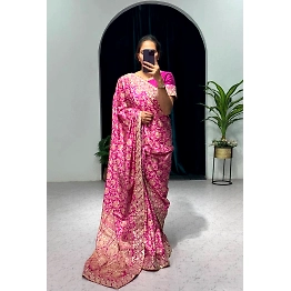 YNF Digital Print Silk Saree with Sequin Embroidery & Gotapati Work