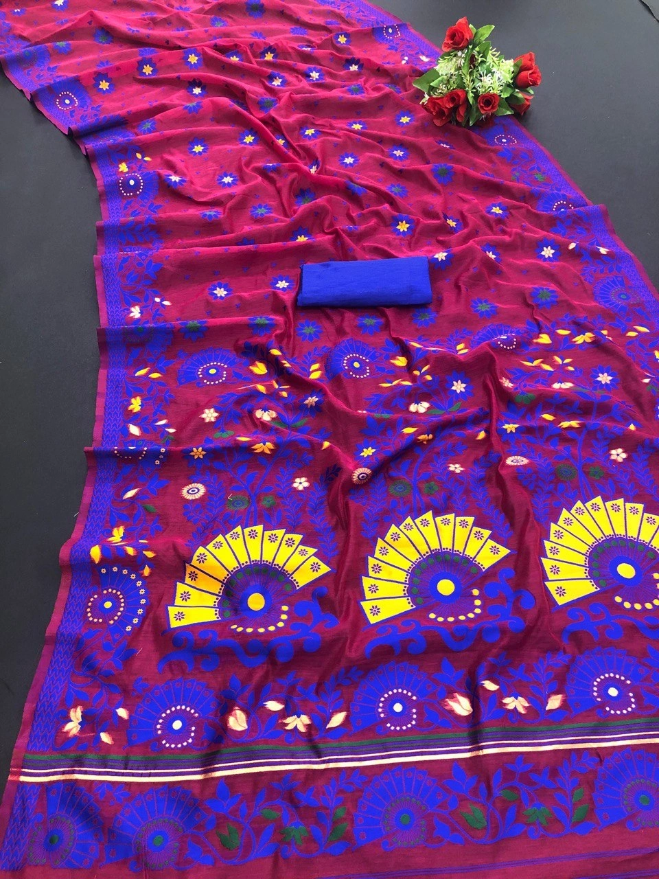 Soft Woven Cotton Saree with Colorful Weaving Pattern - Lightweight and Stylish-GRO-9004-Rani