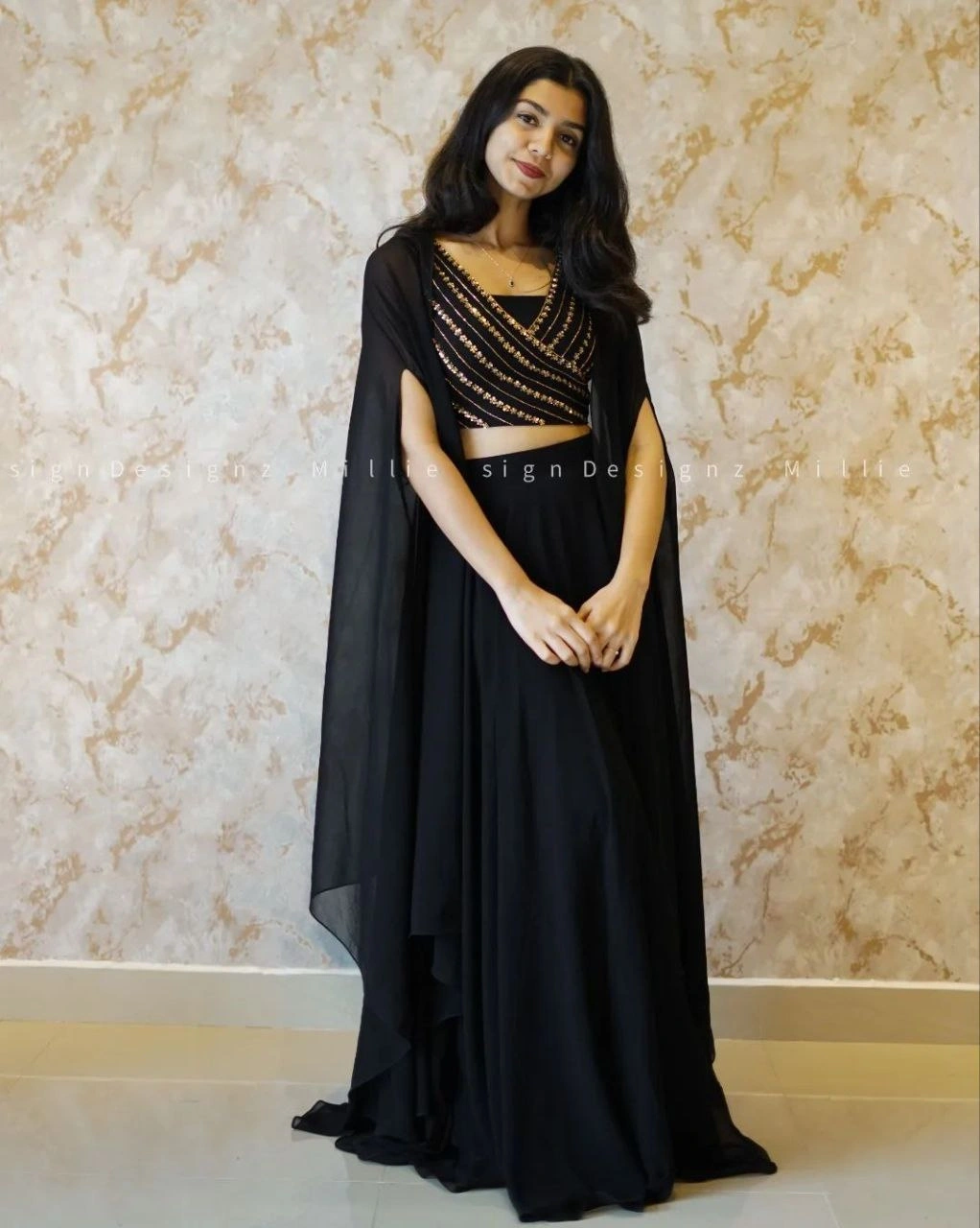 Elegant Premium Georgette Lehenga Set with Sequin Embellished Blouse and Koti-RHC-978-Black