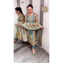 Mirrored Print Maslin Top, Silk Pant, Printed Dupatta