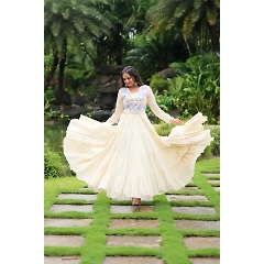 Kora-Cotton Gown with Kutchi Gamthi Lace - Stylish and Comfortable