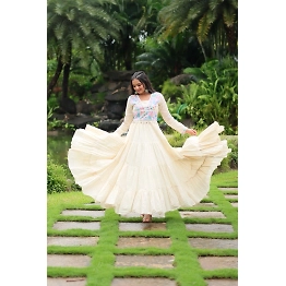 YNF Kora-Cotton Gown with Kutchi Gamthi Lace - Stylish and Comfortable