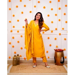Sequence Embroidered Silk Kurta Set with Chanderi Dupatta