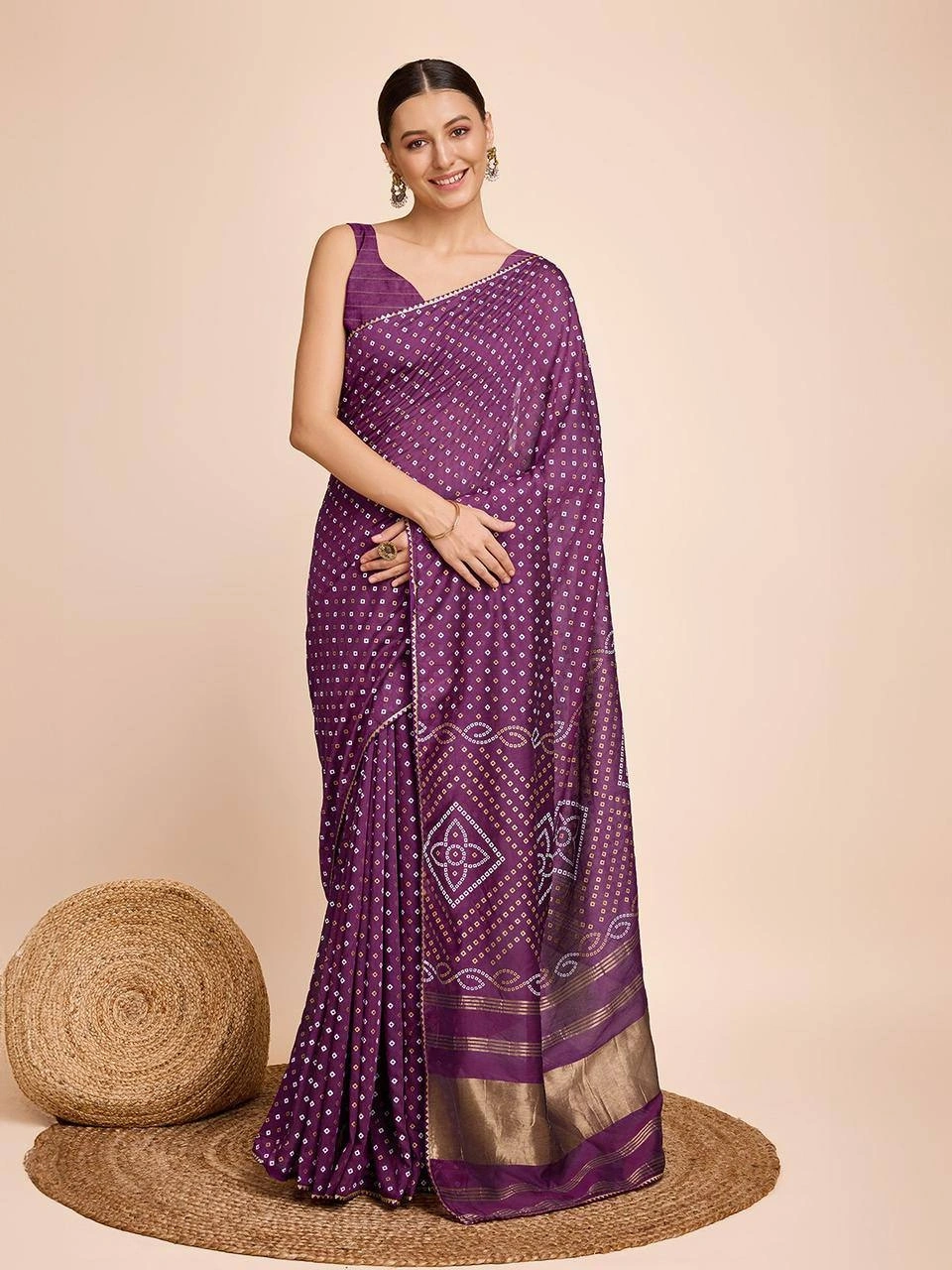 Exclusive Kanchi Border Silk Saree with Zari Weaving-RVR-BANDHANI-Wine