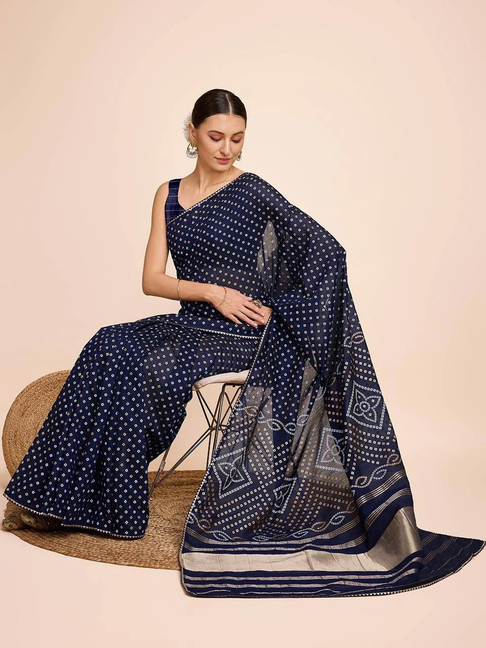 Exclusive Kanchi Border Silk Saree with Zari Weaving-Navy Blue-1