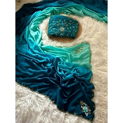 Chinon Peding Rich Cutt Dana And Moti Flowers Handwork Border Sari