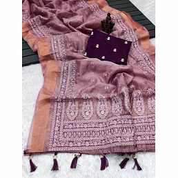 Mulberry Silk Embroidered Blouse with Intricate Border - Luxuriously Beautiful!