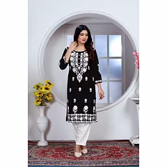 New Embroidered Rayon Kurti with Pants - Stylish and Comfortable
