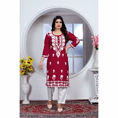 New Embroidered Rayon Kurti with Pants - Stylish and Comfortable