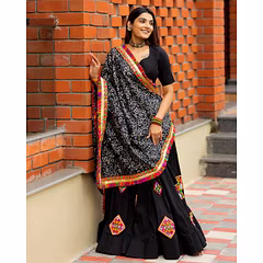 Muslin Cotton Semi-Stitched Lehenga Set with Mirror Work