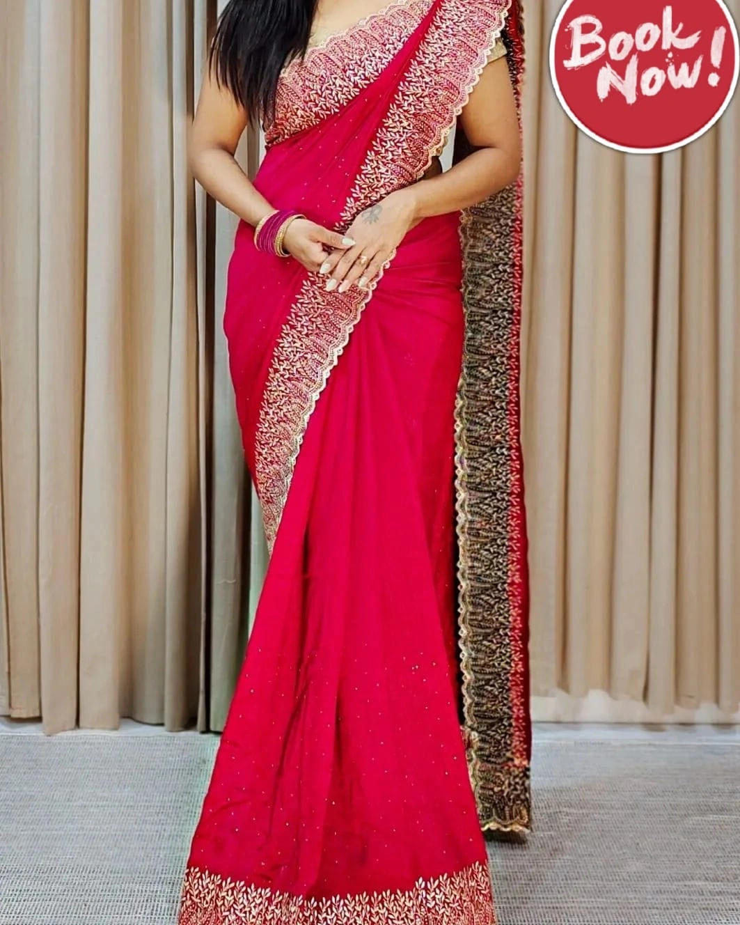 Bluming Vichitra Silk Saree: Exquisite Zari Work and Stone Embellishments-KSF-Naina-Red