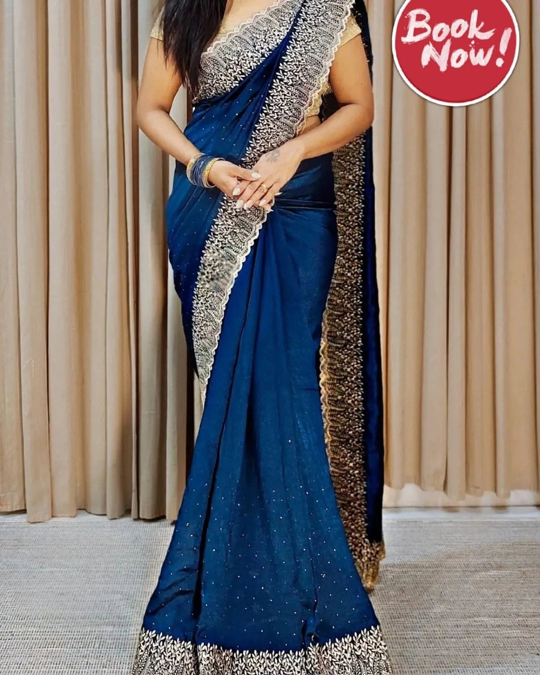 Bluming Vichitra Silk Saree: Exquisite Zari Work and Stone Embellishments-KSF-Naina-Blue