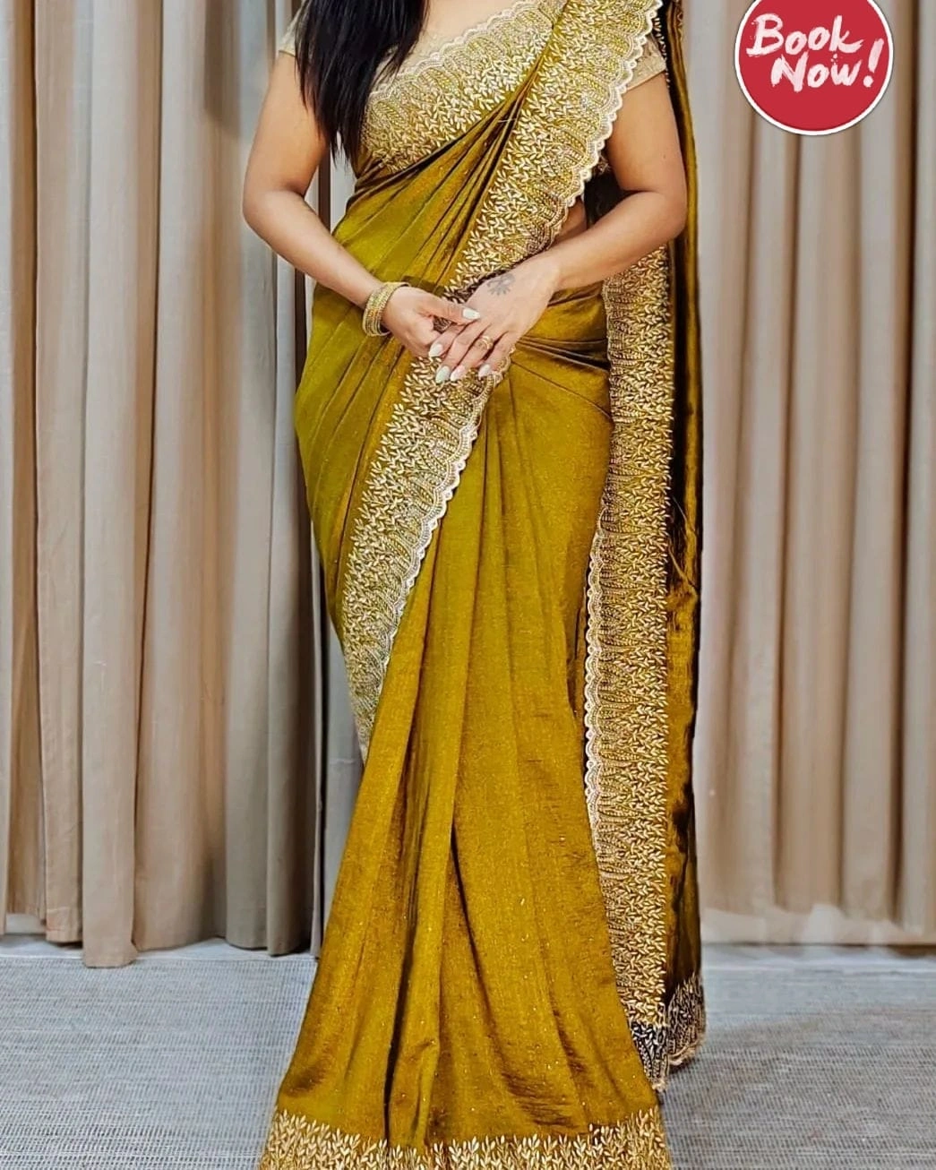 Bluming Vichitra Silk Saree: Exquisite Zari Work and Stone Embellishments-KSF-Naina-Golden