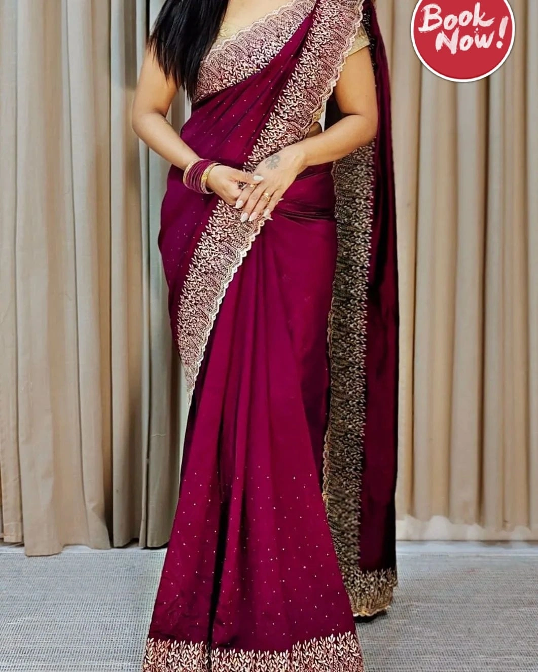 Bluming Vichitra Silk Saree: Exquisite Zari Work and Stone Embellishments-KSF-Naina-Maroon