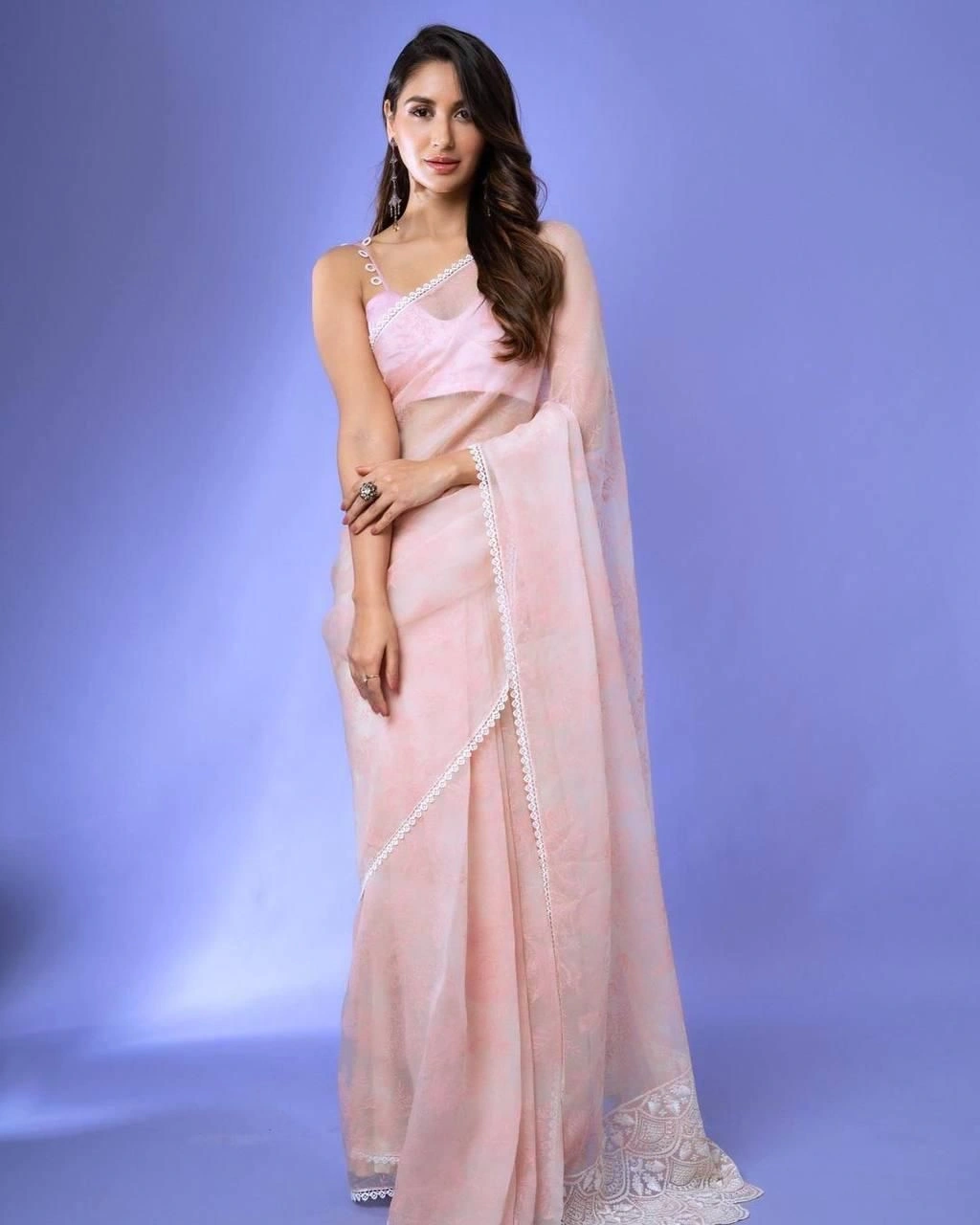 Refined Silk Saree with Lucknowi Chikankari Embroidery-MPL-Ishaq-Pink