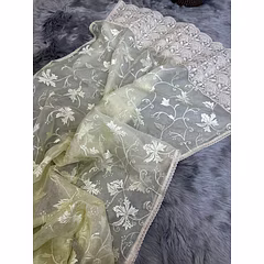 Refined Silk Saree with Lucknowi Chikankari Embroidery