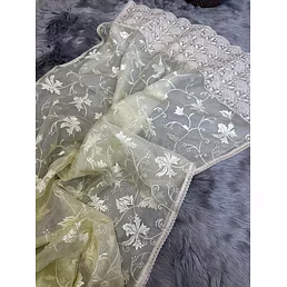 Refined Silk Saree with Lucknowi Chikankari Embroidery