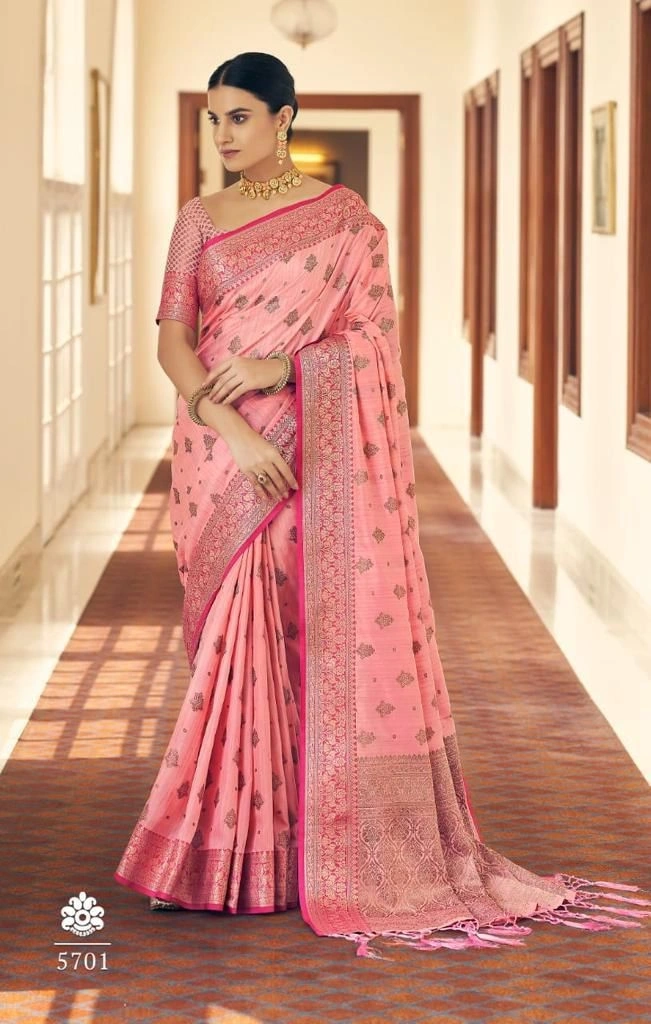 Zari Weave Silk Saree with Rich Pallu &amp; Tassels-RMNX-Ananta-Pink