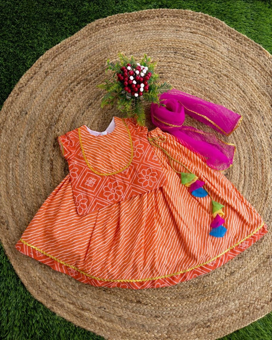 Rajasthani Style Lehenga Choli - Vibrant, Fully Stitched, Perfect for Kids!-Orange-1year-1