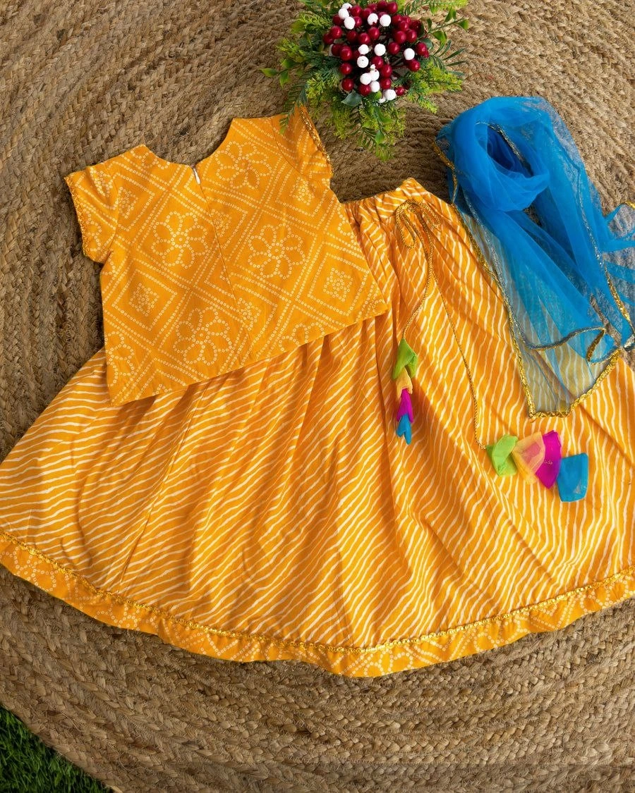 Rajasthani Style Lehenga Choli - Vibrant, Fully Stitched, Perfect for Kids!-Yellow-1year-1